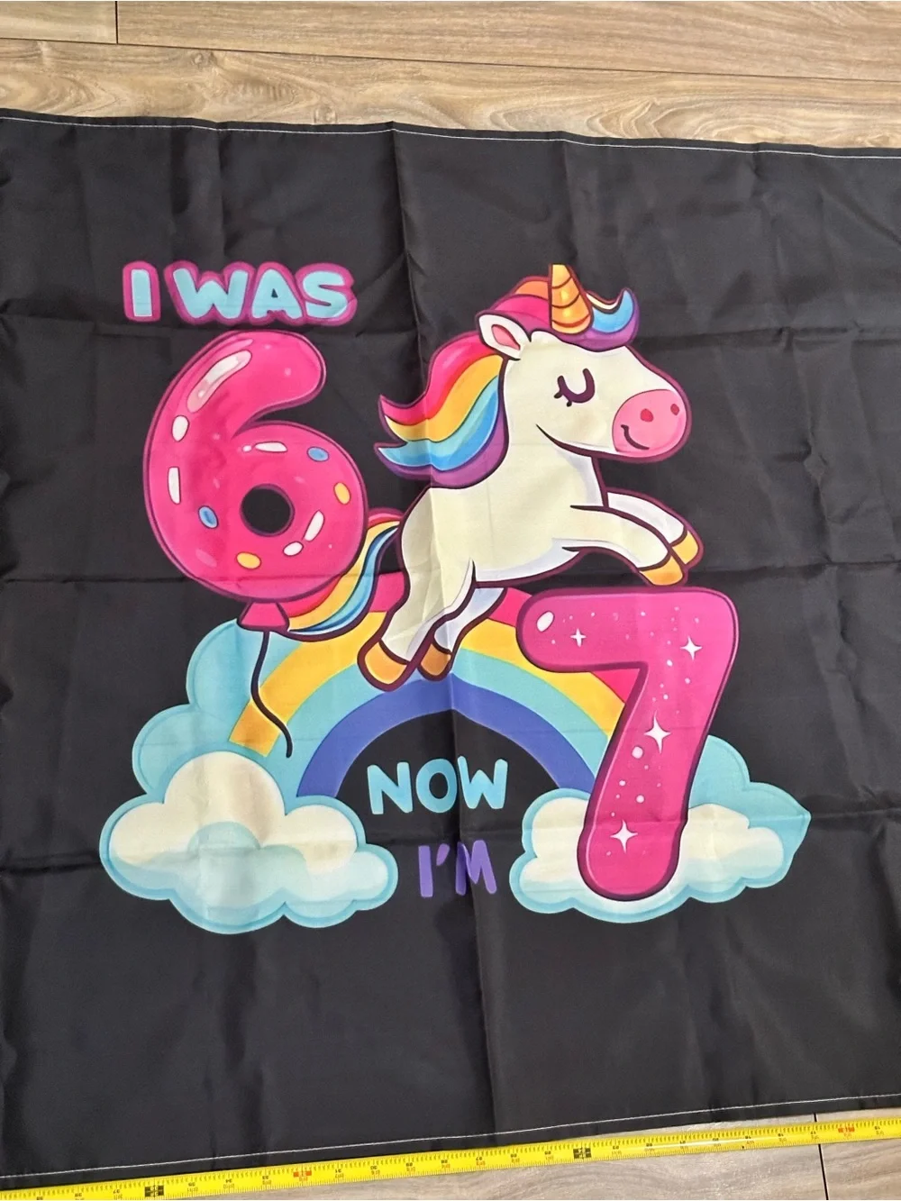 Unicorn 6/7th Birthday Graphic Banner- Black 34”x53”